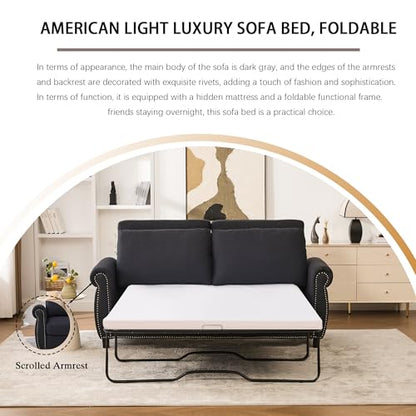 Queen Pull Out Sofa Bed, 74' Large Convertible Sleeper Sofa, 2 Seater Loveseat Sofa-Bed with Queen Size Mattress for Living Room Small Spaces Apartment Studio, Dark Gray - color: Dark Gray, size: Convertible Sleeper Sofa Bed-2 seat