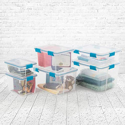 Sterilite 54 Qt Gasket Box, Stackable Storage Bin with Latching Lid and Tight Seal, Plastic Container to Organize Basement, Clear Base and Lid, 1-Pack - size: 54 Quart, style: 1 Pack