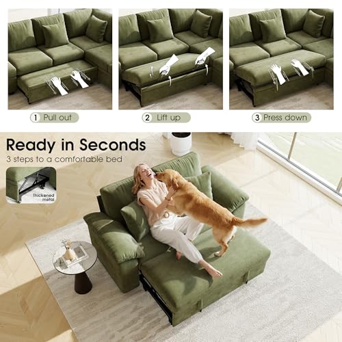 61” Pull Out Couch, 2 in 1 Sleeper Sofa Bed with Throw Pillow, Convertible Small Loveseat Sleeper Couch for Living Room, Bedroom, Apartment (Green) - color: Green, size: 2 Seat Sleeper