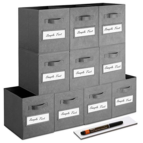 11 Inch Storage Cube,Storage bin (Set of 10) Foldable Fabric Cube Storage Bins with 10 Labels Window Cards & a Pen,Baskets Containers for Shelves,Closet Organizers Box for Home & Office,Gray - color: Gray, size: 11"