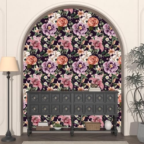 Dark Rose Peel and Stick Wallpaper 17.5" x 118",Purple | Self Adhesive/Removable/Waterproof/Thick Vinyl Contact Paper for Bathroom Bedroom Shelf Cabinet Drawer,Prepasted,Easy Peel - color: Red&Purple, size: 118" x 17.5"