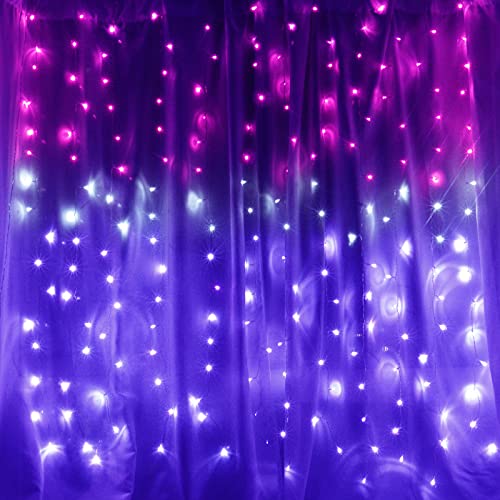 CoziTech Curtain Lights Pink Purple Ombre Light Up String Curtain for Bedroom Wall Hanging Mermaid Fairy Lights for Teen Room Girls Room Decoration Lights Girls Gift (Pink & Purple) - color: Pink & Purple with Dimmer Switch