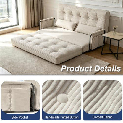 Futon Sofa Bed,Convertible Sofa Bed,Folding Boneless Couches | 3-in-1 Folding Sofa Bed,Boneless Couches for Living Room with Pillow & Side Pocket,High-density Foam,Double Sleeper,Beige - color: Beige, size: Full