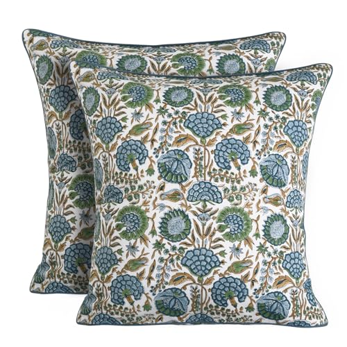 Block Print Asparagus Green Pillow Cover 16" x 16" (Pack of 2) Decorative Couch Pillows for Living Room, Farmhouse Chic Boho Cute Outdoor Pillows Covers Gifts for Spring, Mother's Day - color: Asparagus Green, size: 16" x 16" (Pack of 2)