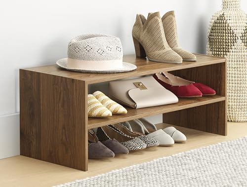 Whitmor Wood Stackable 2-Shelf Shoe Rack, Walnut, 31 inches - color: Brown, size: 31 INCH