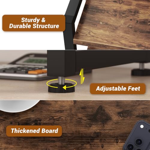 Kitchen Countertop Organizer Shelf, 3 Tier Spice Rack Wood Coffee Counter Shelf Kitchen Cabinet Organizer with Metal Leg for Countertop, Pantry, Bathroom Countertop Organizer, Rustic Brown