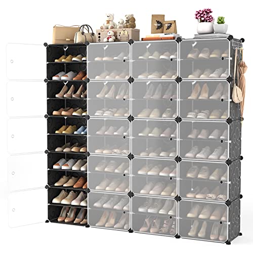 Portable Shoe Rack Organizer with Door, 80 Pairs Shoe Storage Cabinet Easy Assembly, Plastic Adjustable Shoe Storage Organizer Stackable Detachable Free Standing DIY Expandable 10 Tier Black - color: Black, size: 64" Wide-80 Pairs