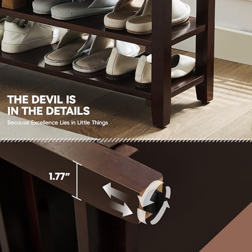 40" Entryway Bench, Shoe Storage Bench, Brown | Leather Cushion, Shoe Rack, End of Bed Bench for Front Door Entrance, Mudroom - color: Brown