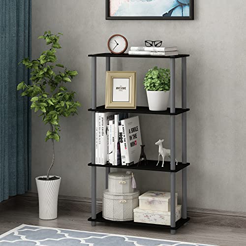 Furinno TURN-N-TUBE Storage Shelves, 4-Tier Toolless Book Shelf, Corner Shelf, Toolless Open Shelves, for Organization and Storage, Living Room, Garage, Home Office, Black - color: Black/Grey, size: 4-Tier Round Tube