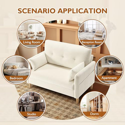 Urhanherry 47" Small Sofa Couch, Soft Chenille loveseat Mini Couch with Throw Pillow and Removable Cushion Cover for Small Spaces, Bedroom, Apartment, Dorm, Office, Living Room(Beige) - color: Beige