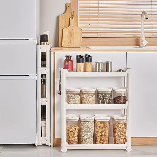 Slim Rolling Storage Cart with Wheels, Narrow Bathroom Cabinet Organizer for Small Spaces,Thin Shelf Unit,Kitchen,White (3 Tier)