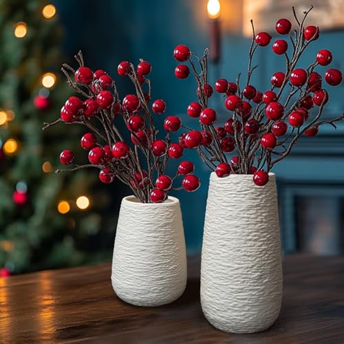 LIFFY Ceramic Flower Vase Set of 2, Home Decor Simple Modern Stereo Grain Table Decorative Vases for Dinning Room, Living Room, Bathroom, Office, Coffee Desk, Fireplace, Gift for Mother, Wife - color: White