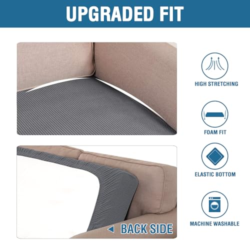 H.VERSAILTEX Super Stretch Individual Seat Cushion Covers Sofa Covers Couch Cushion Covers Slipcover Sets Thick Jacquard Textured Twill Fabric (1 Piece Sofa Cushion Cover, Grey) - color: Grey, size: 1 Cushion Sofa