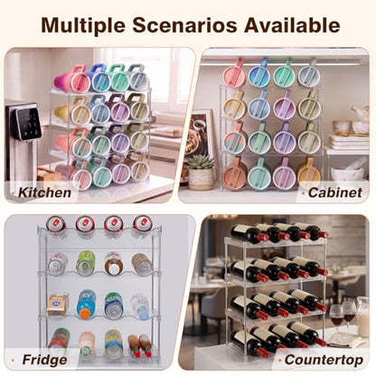 Large Compartment Water Bottle Organizer, Stackable Water Bottle Holder for Stanley 40 oz Tumbler, Clear Tumbler Organizer for Cabinet, Kitchen Pantry or Countertop, 3 Pack (4 Pack) - size: 4 Pack
