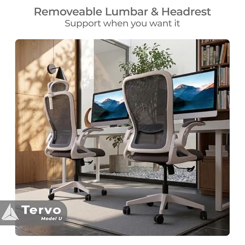 Tervo Model U | Folding Office Chair for Small Spaces | Ergonomic Design with High Rebound Mesh | Computer Desk Chair for Gaming | For Adults & Kids | Foldable & Compact with Flip Up Arms