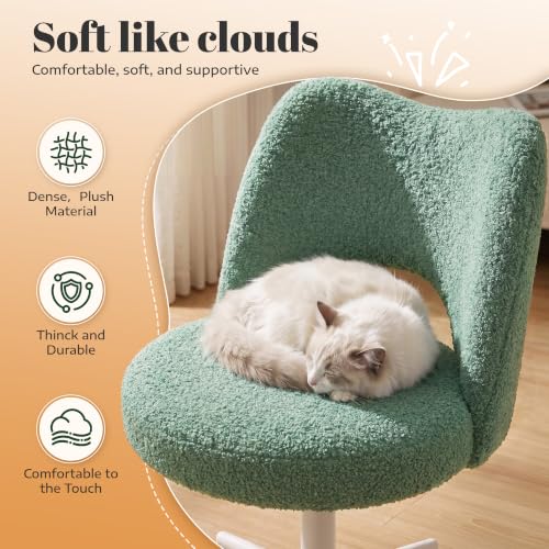 DurayLoly Vanity Chair with Wheels,Open Back,Armless,Green | Soft Teddy Fabric, 6" Thick Cushion, Height Adjustable, 300 lbs, 360° Swivel for Vanity Table, Home Office - color: Green