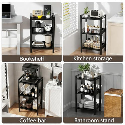 3-Tier Book Shelf, Bookcase with a Back Panel, Storage Shelves for Bedroom, Living Room & Home Storage (Black) - color: Black