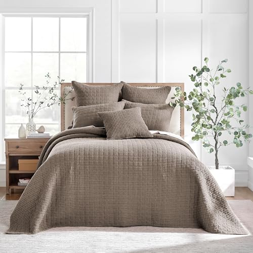 Levtex Home Mills Waffle Twin Bedspread Set (84x104in) with 1 Pillow Sham (26x20in) - Cocoa - Cotton Waffle Twin Size Bedspread Set - Lightweight, Soft, Pre-Washed - color: Cocoa, size: Twin Bedspread