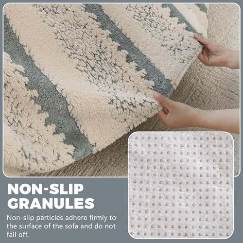 Sherpa Fleece Couch Cover for 2 Cushion Sofa, Gray, 71" x 118" – Pet Proof Sofa Covers, Heavy Duty, Scratch Resistant, Pet Friendly Furniture Cover – Easy Install, Machine Washable - color: Stripe 3 Gray, size: 71" x 118"