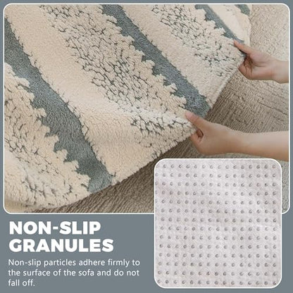 Sherpa Fleece Couch Cover for 3 Cushion Sofa, Gray, 71" x 134" - Pet Proof Sofa Covers Heavy Duty Scratch Resistant Pet Friendly Furniture Cover - Easy Install, Machine Washable - color: Stripe 3 Gray, size: 71" x 134"