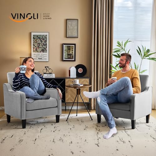 VINGLI Accent Chairs for Living Room, Line Comfy Upholstered Sofa Chair Mid Century Modern Armchair for Bedroom, Home Office, Small Spaces, Apartment - color: Light Grey