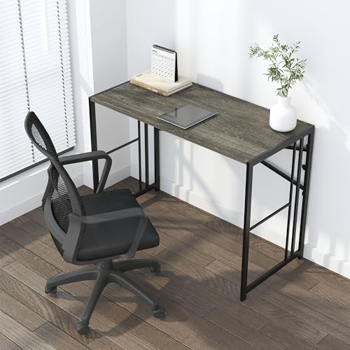 Lutown-Teen 35 inch Narrow Folding Desk, Black Oak | Writing Gaming Computer Camping Desk for Small Spaces, No Assembly Required Home Office Table - color: Black Oak, size: 35 Inch