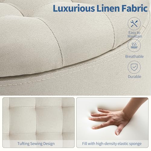 18.9 Inch Round Storage Ottoman with Wheels, Hidden Storage with Removable Lid, Stylish Button Tufted Design Ottoman for Living Room, Bedroom, Linen, Beige - color: Beige-1