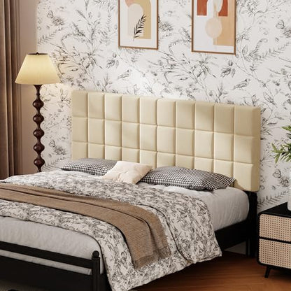 Velvet Upholstered Tufted King Size Headboard,Wood Head Board with Metal Legs, Adjustable Height from 42” to 56”, Bed Headboard in Modern Design,Backboard for Bed, Apricot - color: Apricot, size: King