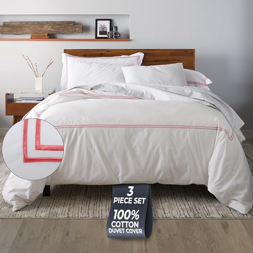 Ella Jayne Duvet Cover Queen 100% Cotton Percale Soft Set Pink Design 3 Pcs | Queen Duvet Cover | Soft Cotton Percale | 90 x 90 Inch Cover | Includes 2 Matching Pillow Shams | Pink Design - color: Pink, size: Full/Queen