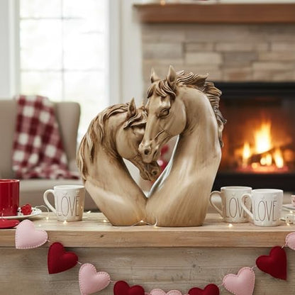 Loving Horses Handcrafted Heart-Shaped Horse Sculpture - Romantic Resin Nuzzling Equine Bust Statue, Tan & Light Brown Finish, Unique Equestrian Gift for Home/Office Décor - style: Love Horse