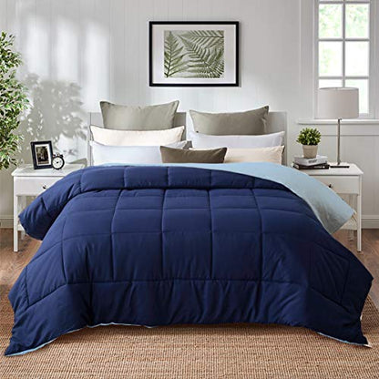 EVOLIVE Microfiber ReversibleComforter Full/Queen (Navy/Light Blue) | Soft brushed microfiber with down-alternative fill offers medium-weight warmth, box stitching, and easy machine care - color: Navy/Light Blue, size: Full/Queen