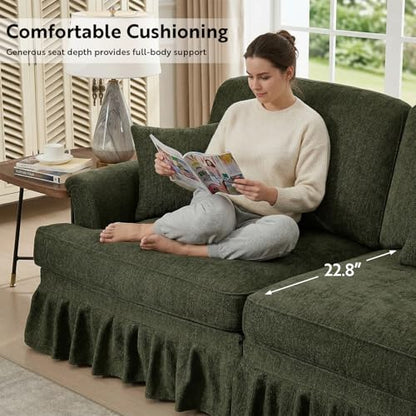 Modular Sectional Sofa Couch, Comfy Chenille Sofa with Removable Ruffled Skirt, Flared Armrests, Sturdy Legs, Convertible 3-Seat for Living Room, Bedroom, Apartment (Green) - color: Green, size: 107.1 Inch