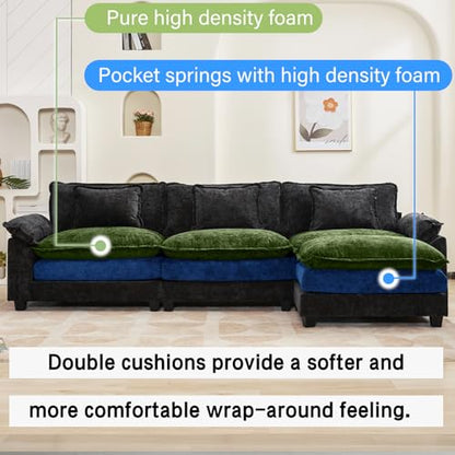 120" Modular Sectional Sofa, Comfy Deep Cloud Couch with Ottoman | L-Shaped Couches for Living Room, Modular Couch, Deep and Wide Seat, Chenille Sofa Sleeper with Throw Pillows, Black - color: Black, size: 120 Inch L