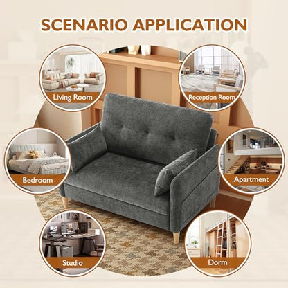 Urhanherry 47" Small Sofa Couch for Bedroom, Soft Chenille loveseat Mini Couch with Throw Pillow and Removable Cushion Cover for Small Spaces, Living Room, Apartment, Dorm, Office(Dark Grey) - color: Dark Grey