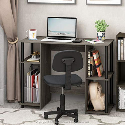 Furinno Jaya Computer Study Desk With Open Storage, French Oak Grey/Black | Side Shelves, Computer Study Desk, Office Desk, for Home Office, Bedroom, Dorm - color: French Oak/Black