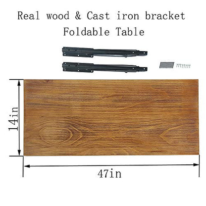 Tianman (47" Lx14 W) Industrial Rustic Folding Wall Mounted Workbench Drop Leaf Table, Dining Table Desk, Pine Wood Wall Mounted Bar Tables,Workbench,Study Table,Collapsible Butcher Block Solid Wood