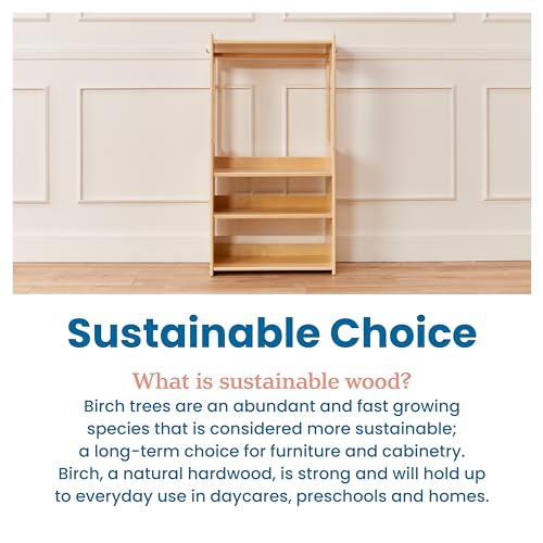 ECR4Kids TrendiTot Clothing Rack with Adjustable Shelves, Kids Wardrobe, Natural - color: Beige