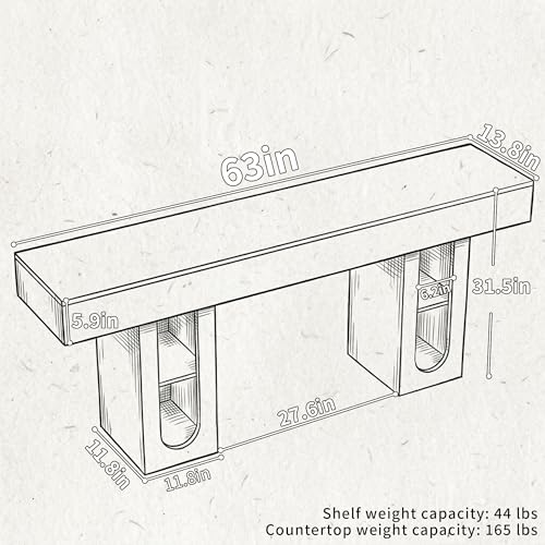 Console Table, Entryway Table, Sofa Table with Outlet, 63 Inch High Density MDF Hallway Table, 5.9 Inch Thick Tabletop, Storage Shelves for Living Room Behind Couch - color: Natural