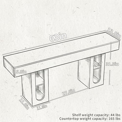 Console Table, Entryway Table, Sofa Table with Outlet, 63 Inch High Density MDF Hallway Table, 5.9 Inch Thick Tabletop, Storage Shelves for Living Room Behind Couch - color: Natural