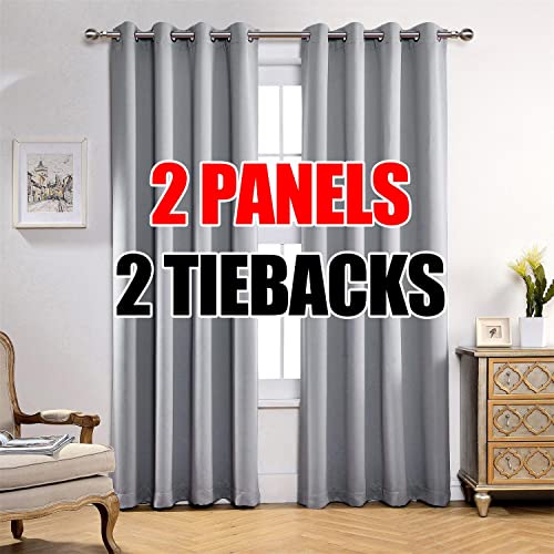 Room Darkening Soild Grommet Blackout Curtains for Kids Bedroom Window Curtains Set of 2 52x84 Inch Silver, Bonus 2 Tie Backs Included - color: Silver, size: 52"W x 84"L (Pack of 2)