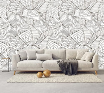 Gray Banana Leaf Wallpaper Wall Mural | 108"x75", for Bedroom Living Room Bathroom, Textured Fabric, Not Peel and Stick - color: Mural 11, size: 108" x 75"