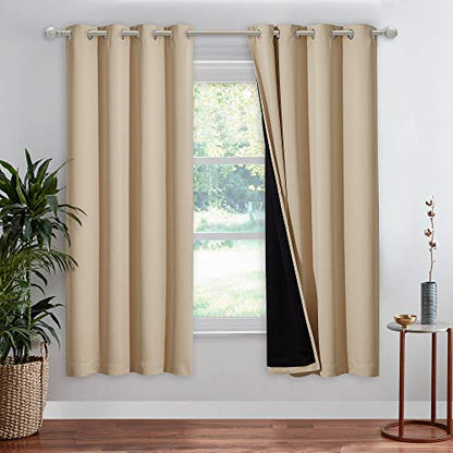 NICETOWN Living Room Completely Shaded Drapery, Privacy Protection & Noise Reducing Ring Top Drape, Black Lined Insulated Window Treatment Curtain Panel (Biscotti Beige, 1 Piece, W52 x L72) - color: Biscotti Beige, size: 52"W x 72"L (Pack of 1)