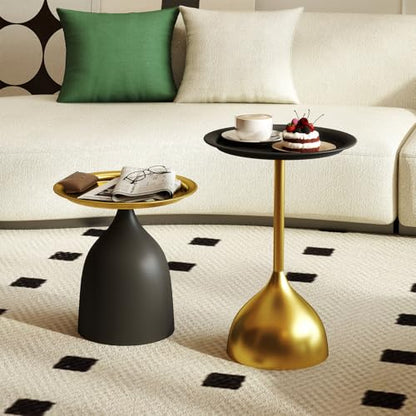 Benkyo Black and Gold Nesting Tables Pedestal Coffee Table Set of 2 Round Side Tables Metal End Table Small Circle Modern Sofa Table for Living Room - color: Black and Gold