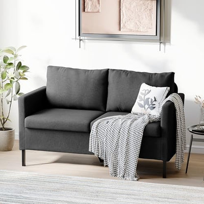 TYBOATLE Dark Grey Linen Small Couch Loveseat, 2-Seat Sofa for Living Room | Linen Fabric Upholstery, Love Seat, Mini Couch, Modern Design, Bedroom, Apartment, Dorm, Office, Small Spaces - color: Dark Grey