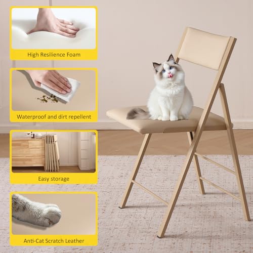 Folding Chairs 2 Pack, 450Lbs Steel Frame Foldable Dining Chairs, Wood | 1.37" Folded, Waterproof Rustproof Indoor Outdoor Padded Folding Chairs for Dining Room, Conference Rooms, Weddings, Events - color: Wood
