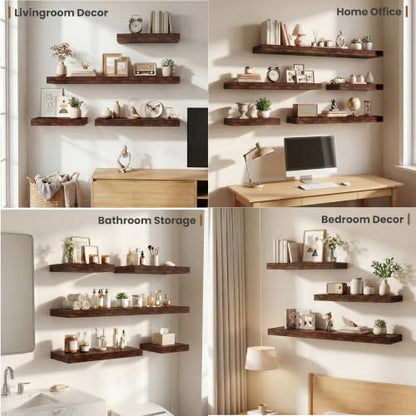Vivelove Square Floating Shelves 12x12” Set of 2, Rustic Brown | Easy Install with Hardware, Invisible Brackets, No Sagging, Living Room Display Shelf, 2" Thick，Engineered Wood - color: Rustic Brown, size: 12”wx12”dx2”h