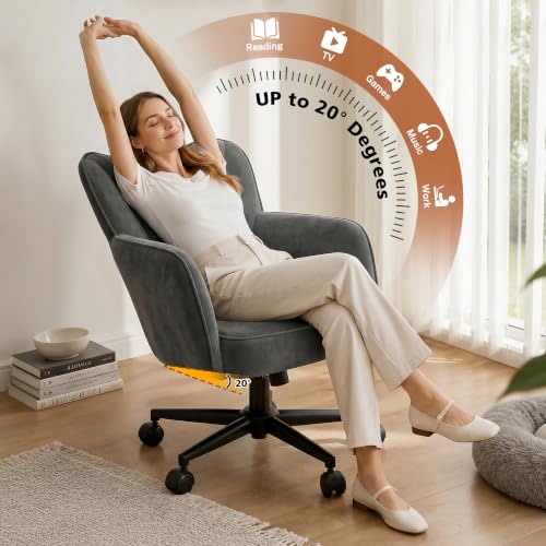 DurayLoly Desk Chair with Shell Back & 360° Swivel Wheels | Comfy Velet Vanity Chair,Adjustable Height,Stylish and Comfortable for Makeup, Work & Relaxation,Dark Grey - color: Dark Grey