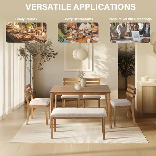 SIMTONAL Farmhouse Dining Set (Oak, 4 Pcs Chairs) | Modern Wooden Dining Chairs for Home, Kitchen, Dining Room, Small Spaces - size: 4 Chairs
