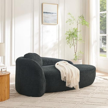 JIVOIT Modern Oval Single Lazy Sofa Chair, Bouclé Fabric Single Lounge Chair with Integrated Backrest, Side Armrest and Pillow, Compact Space-Saving Lounge Chair for Living Room Bedroom (Black//033) - color: Black//033