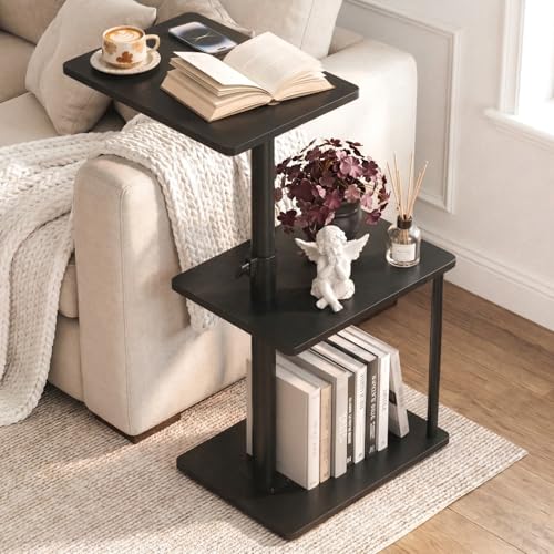 Faesun Swivel Side Table for Couch Arm, Adjustable C End Table for Recliner or Bed, Tv Trays with Storage Shelf for Small Spaces Small Nightstand Table for Living Room, Bedroom - color: Black, size: Standard